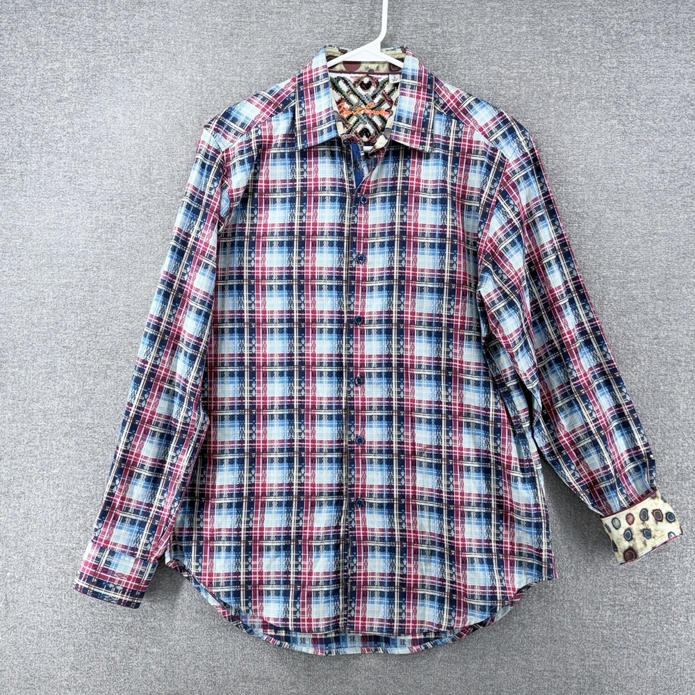 Robert Graham Classic Fit Shirt Men Size Small Red Plaid Flip Cuff Long Sleeve